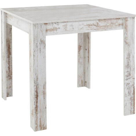 Table de salle à manger carrée 80x80 cm – Mélaminé blanc – 4 places – Finition blanche antique – Bois certifié FSC®