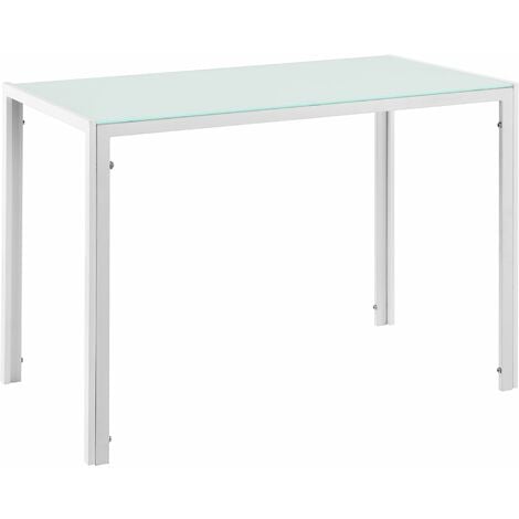 Table de salle à manger cuisine salon verre pieds acier 105 cm blanc - Transparent
