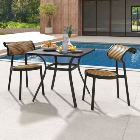 Table de Salle à Manger de Patio en Métal 80 x 80 CM Table d'Appoint Carrée avec 4 Pieds Incurvés Table d'Extérieur pour 4 Personnes Gris Maison Chic
