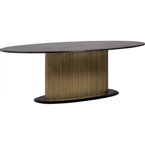 Table de Salle à Manger Design Oval Marbre Noir et Bronze - Noir sur piètement doré