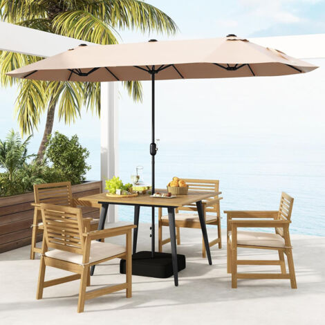 Table de Salle à Manger d'Extérieur pour 4 Personnes Table de Patio en Bois d'Acacia de 107 cm avec Trou pour Parasol de 5 cm Pieds en Métal