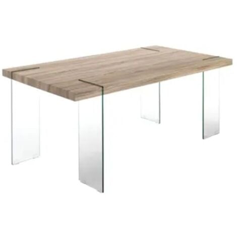 AUTRES Table de Salle à Manger DKD Home Decor Transparent Marron Clair Verre Noyer Bois MDF 180 x 90 x 76 cm