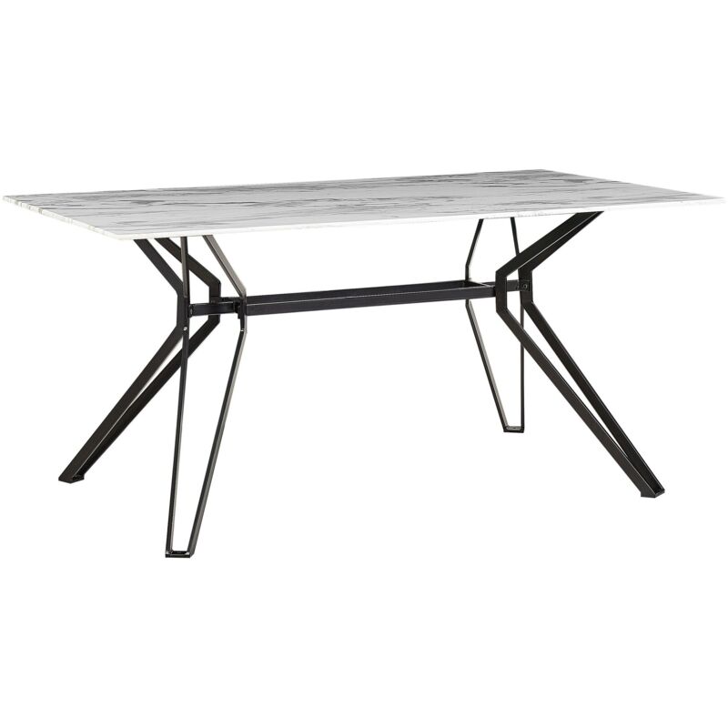 Beliani - Table à Manger 160 x 90 cm Plateau Effet Marbre Noir en Verre et Pieds Métal Noir Design Glamour pour Intérieur de Style Rétro ou Moderne
