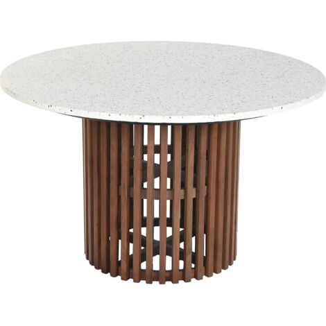 Table de salle à manger en acacia terrazzo élégant - Blanc terrazzo et bois foncé