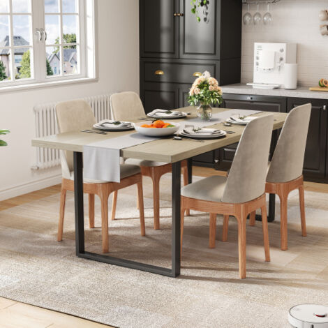 Table de salle à manger en bois de 160 × 80 cm, style industriel, pour 6 à 8 personnes, avec une structure métallique robuste et une finition claire. Solide, stable, résistante à l'eau et aux rayures.