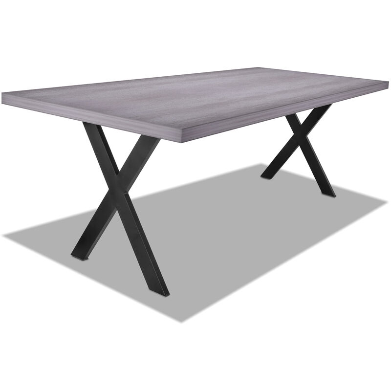 Frankystar - Table de salle à manger en bois et métal - pieds noirs forme x - 160x90 cm