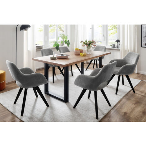 Table de salle à manger en bois hêtre massif huilé coloris naturel, pieds en métal noir - longueur 180 x hauteur 77 x profondeur 90  cm