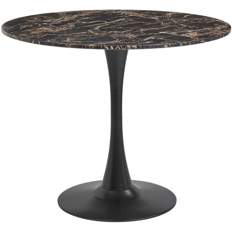 Beliani - Table de Salle à Manger en mdf 90 cm Marbre Base Ronde en Métal Noire Dorée Boca