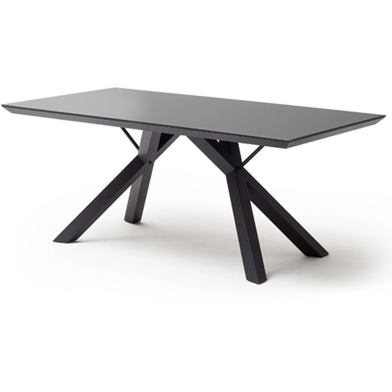 Table de salle à manger en verre et acier coloris noir mat - L.180 x H.75 x P.95 cm -PEGANE-