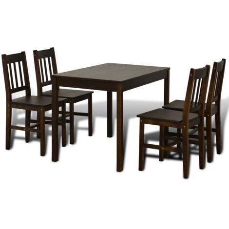 Table de salle à manger et 4 chaises pin massif marron Dina