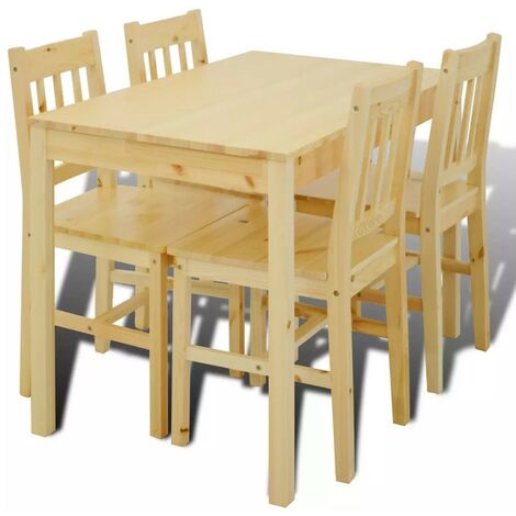 Table de salle à manger et 4 chaises pin massif naturel Vinate