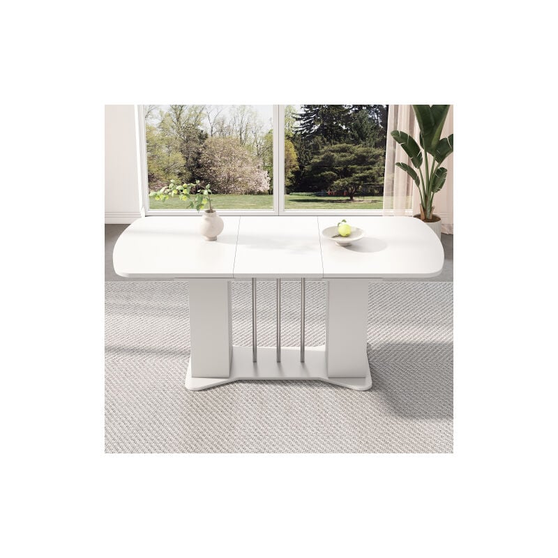 Ineasicer - Table de salle à manger extensible 120/160 x 80 cm, table de salle à manger avec espace de rangement, convient pour 4-6 personnes, blanc
