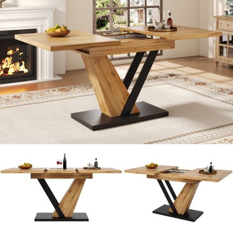 Table de salle à manger extensible 120(160)x75x75,5 cm, plateau aspect bois, pour cuisine et salon, rallonge jusqu’à 160 cm