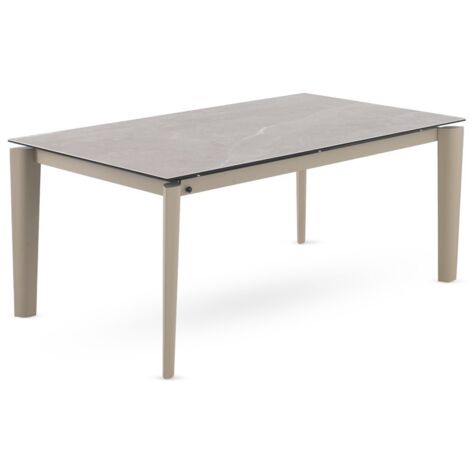 Table de salle à manger extensible 180/250 x 100 cm avec pieds en métal taupe et plateau en céramique Fior di Bosco