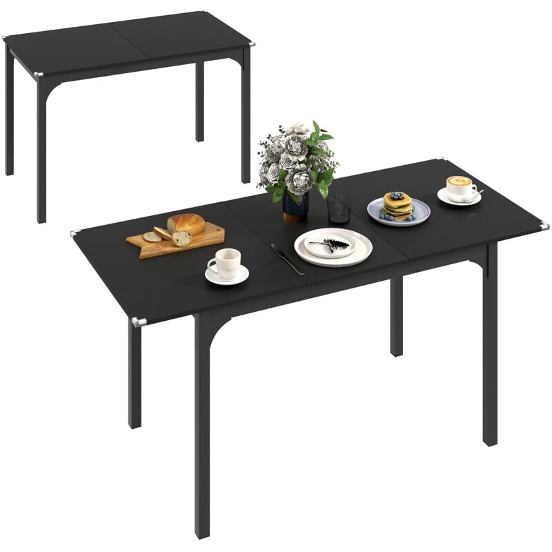 Table de salle à manger extensible 4-6 personnes piètement acier effet bois noir