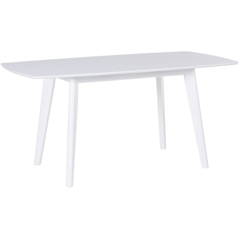 Table Extensible 120/160 x 80 cm en MDF et Bois d'Hévéa Blanc Moderne Sanford