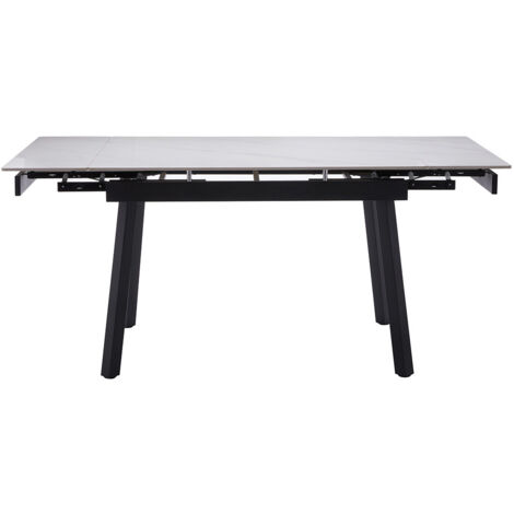Table de salle à manger extensible avec plateau effet marbre blanc et pieds en métal noir - Longueur 120-180 x Profondeur 85 x Hauteur 77 cm