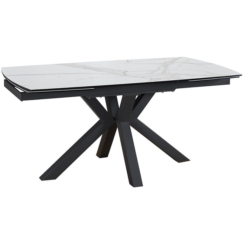 Table de salle à manger extensible en acier / céramique coloris blanc - Longueur 160 x largeur 90 x hauteur 75 cm -PEGANE-