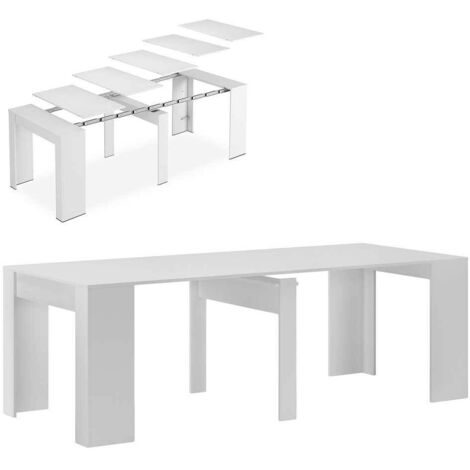 Table de salle à manger extensible jusqu'à 3 mètres Blanc Table console moderne à faible encombrement