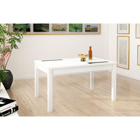 Table de salle à manger extensible rectangulaire coloris blanc - longueur 140-180 x profondeur 90 x Hauteur 75 cm -PEGANE-