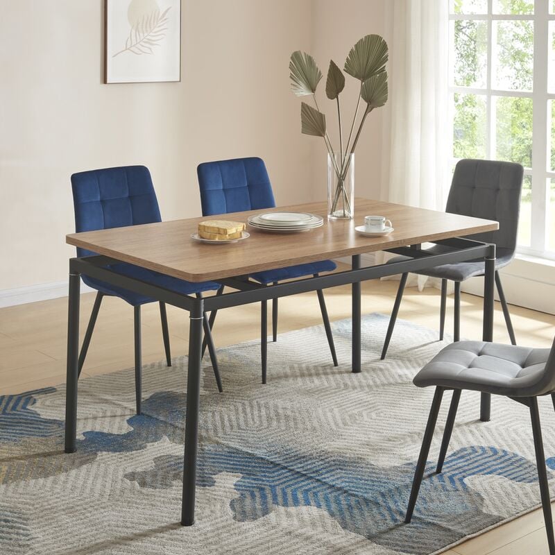 [en.casa] - Table de salle à manger Hemnes mdf acier 140 x 80 x 75 cm effet chêne noir