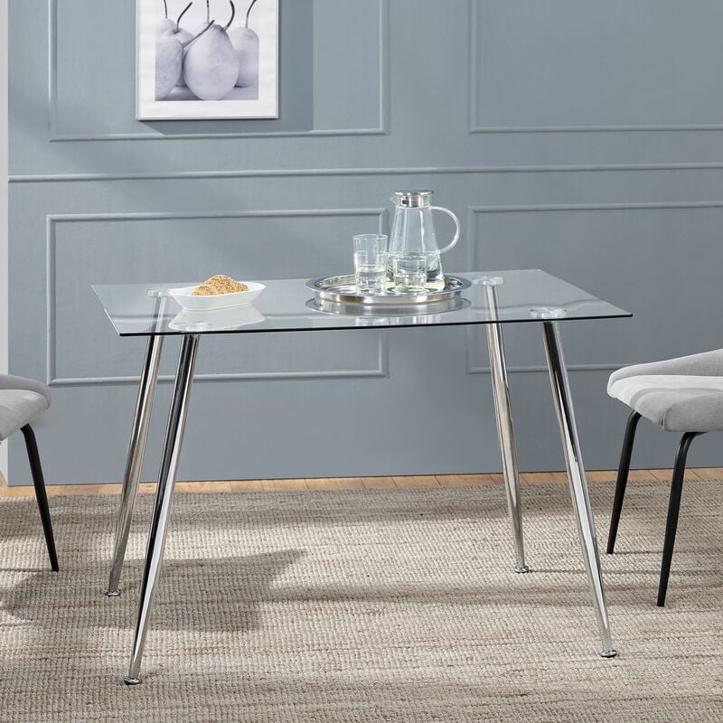 [en.casa] - Table de salle à manger Hyrynsalmi verre trempé acier 75 x 110 x 70 cm chrome
