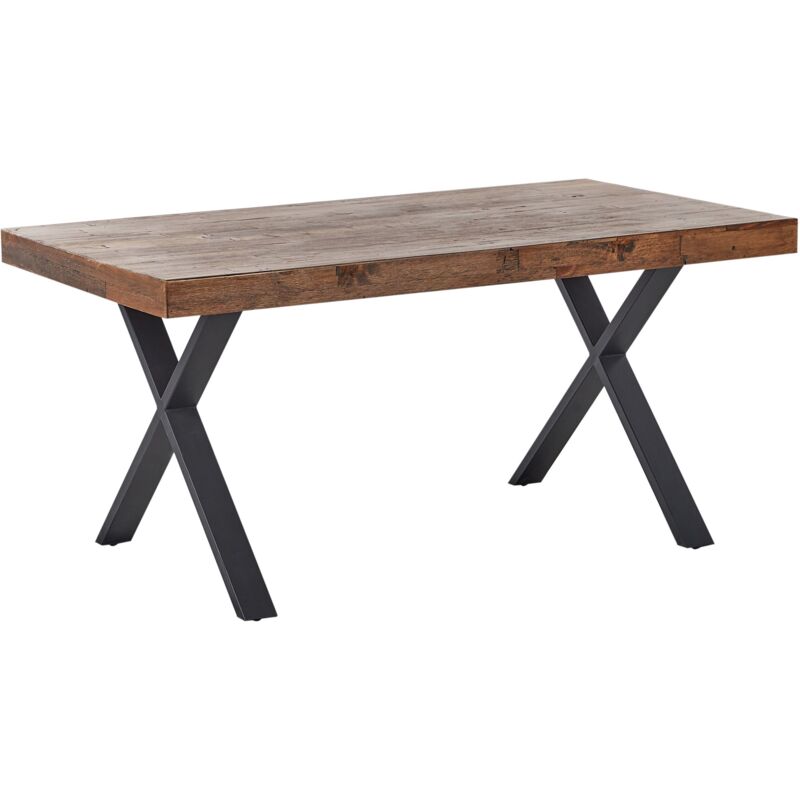 Beliani - Table de Salle à Manger Industrielle en Bois de Pin mdf 160 x 90 cm Pieds en Métal Noir Bois Foncé Clifton