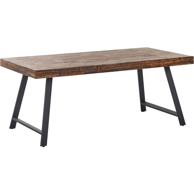 Beliani - Table de Salle à Manger Industrielle en Bois de Pin mdf 180 x 90 cm Pieds en Métal Bois Foncé Warton