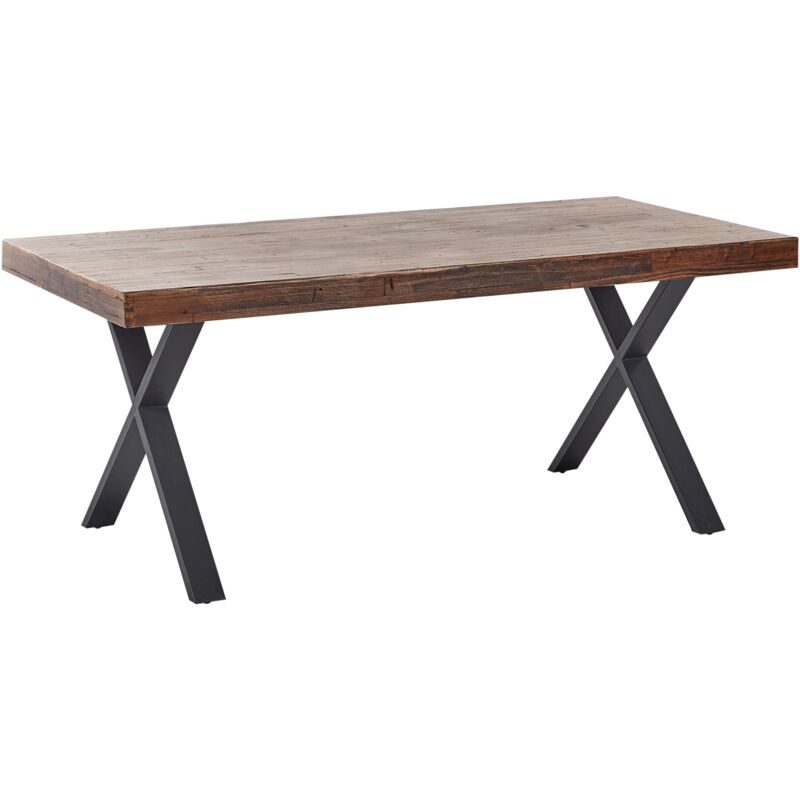 Beliani - Table de Salle à Manger Industrielle en Bois de Pin mdf 180 x 90 cm Pieds en Métal Noir Bois Foncé Clifton