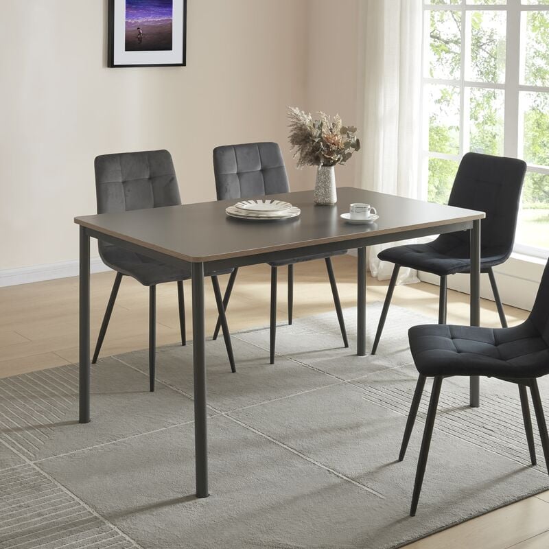 [en.casa] - Table de salle à manger Lindesberg mdf acier 120 x 70 x 75 cm gris effet chêne noir