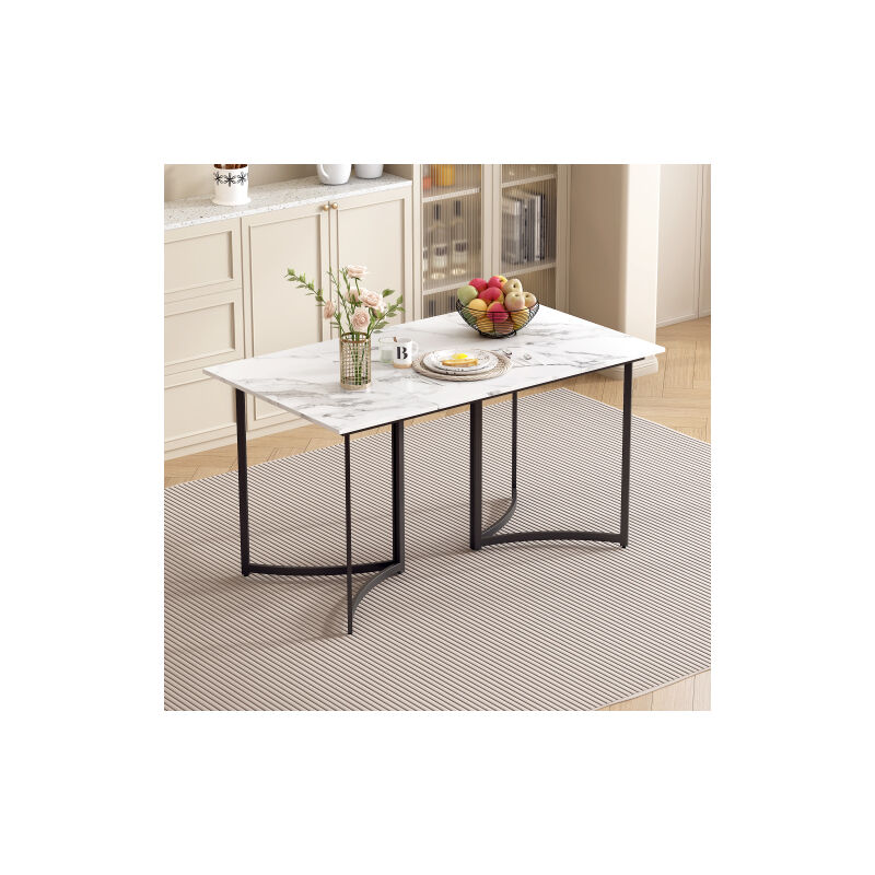 Table de salle à manger moderne blanche avec effet marbre et pieds de table courbés, pieds réglables pour la salle à manger et la cuisine,Noir