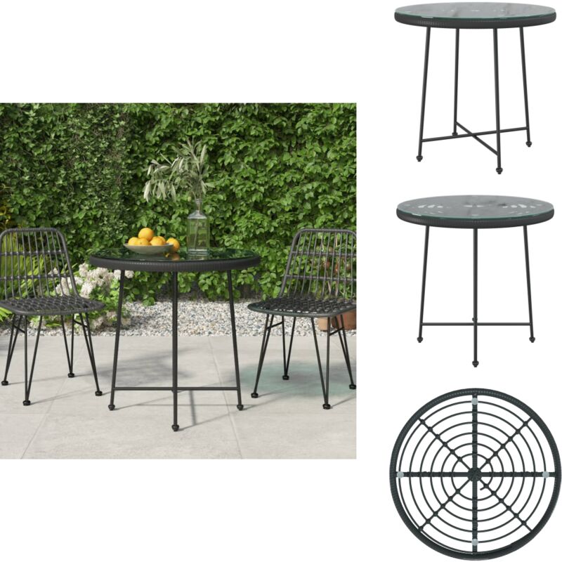 Table de salle à manger Noir Ø80 cm Verre trempé et acier - Table De Jardin - Table Bistro - Table Ronde - Table Extérieure - Meubles De Jardin