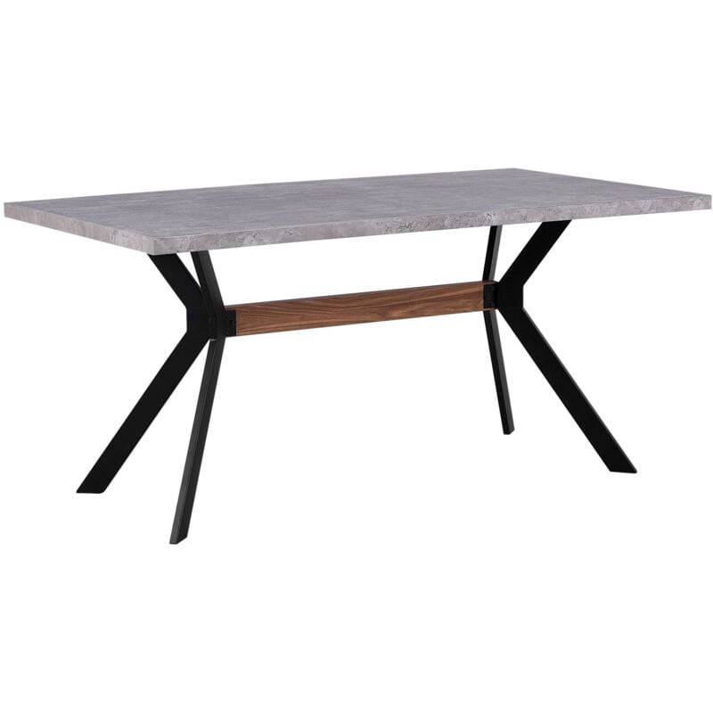 Beliani - Table de Salle à Manger 160 x 90 cm Plateau Effet Béton et Pieds en Métal Noir et Bois Design Industriel pour Intérieur Moderne ou Glamour