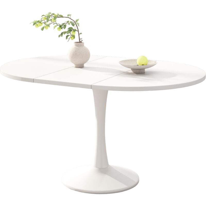 Liberté - Table de salle à manger pliable 140x100x75cm, Extensible, rond, blanc