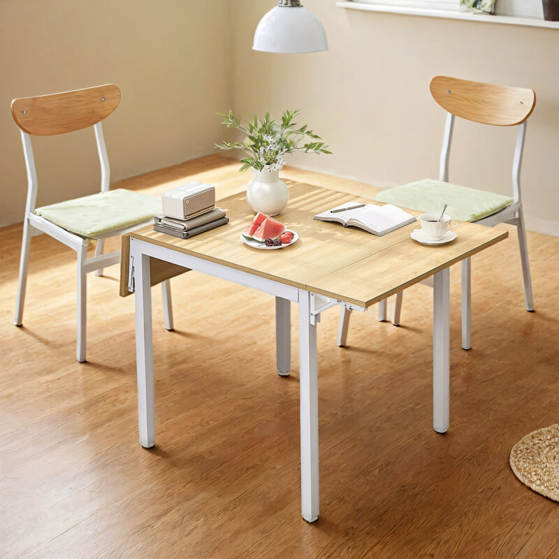 Table de Salle à Manger Pliable, Extensible, Bureau, pour 2 à 4 Personnes, Rectangulaire, avec Abattants, Couleur Chêne Naturel et Blanc Nuage Table de Salle à Manger Pliable, Extensible, Bureau, pour 2 à 4 Personnes, Rectangulaire, avec Abattants, Couleur Chêne Naturel et Blanc Nuage