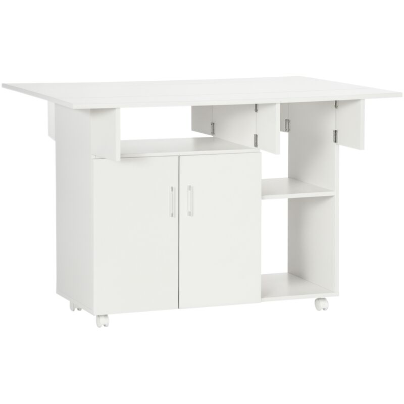 Table de salle à manger pliable sur roulettes 3 compartiments placard étagère blanc