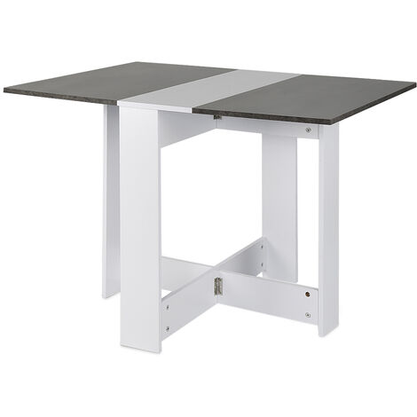 Table de Salle À Manger Pliante Portable, Table Extensible, Blanc+Gris foncé 103x76x73,4cm