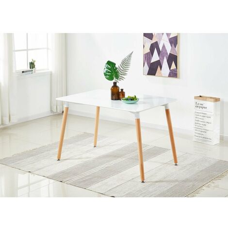 Table de salle à manger rectangulaire blanche – Dimensions 75x120x80 cm – Plateau MDF et pieds en bois – Design scandinave moderne – Life Interiors
