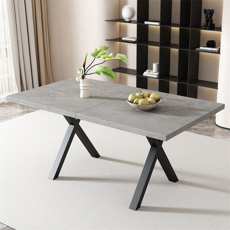 table de salle à manger rectangulaire, moderne et simple en fer forgé, l140 x l 80 x h 76 cm, aspect béton + noir