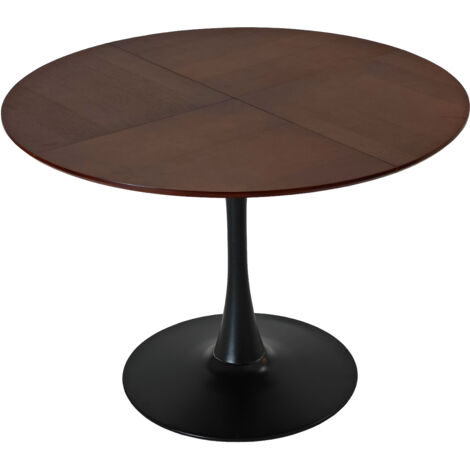 Table de salle à manger rond 120x120x75cm,MDF+Acier,Marron,pour salle à manger, cuisine, salon