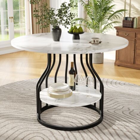 Table de salle à manger ronde 80x80cm avec plateau central rangement, design moderne pour 4 personnes, idéale pour cuisine et salon, couleur noir et fonctionnelle