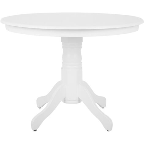Table de Salle à Manger Ronde avec Plateau Blanc en Bois d'Ingénierie et Pied Central en Bois Massif de Style Traditionnel - Blanc