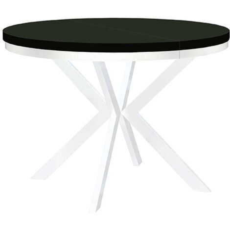 Table de salle à manger ronde extensible ENDIK avec cerclage métallique, diamètre : 100 / 200 cm, couleur : noir / blanc
