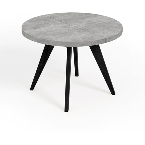 Table de salle à manger ronde extensible, LORA, style loft, scandinave, diamètre : 100 / 150 cm, couleur : Atelier clair / noir