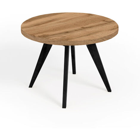 Table de salle à manger ronde extensible LORA, style loft, scandinave, diamètre : 100 / 200 cm, couleur :wotan / noir