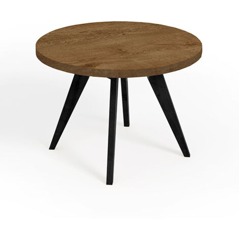 Table de salle à manger ronde extensible LORA, style loft, scandinave, diamètre : 110 / 160 cm, Couleur :Lefkas / Noir