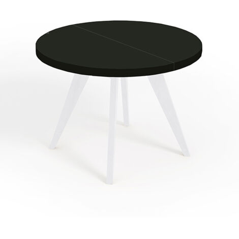 Table de salle à manger ronde extensible LORA, style loft, scandinave, diamètre : 110 / 210 cm, couleur : noir / blanc