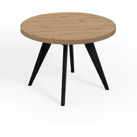 Table de salle à manger ronde extensible LORA, style loft, scandinave, diamètre : 90 / 140 cm, Couleur :Artisan / Noir