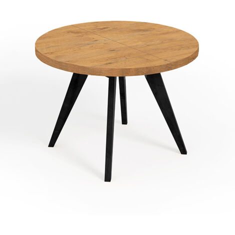 Table de salle à manger ronde extensible LORA, style loft, scandinave, diamètre : 90 / 140 cm, couleur :Lancelot / noir