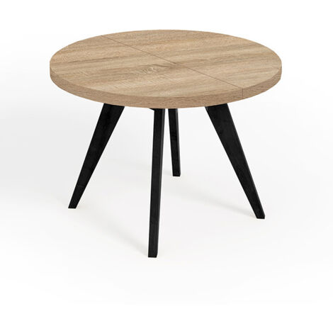 Table de salle à manger ronde extensible LORA, style loft, scandinave, diamètre : 90 / 190 cm, Couleur :Sonoma / Noir